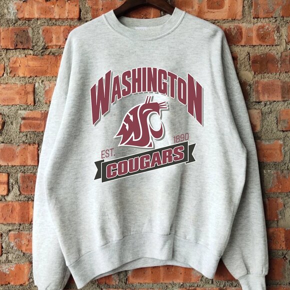 1890 Washington State Cougars Sweatshirt Wazzu WSU Cougars Football Shirt Tee - Picture 1 of 2